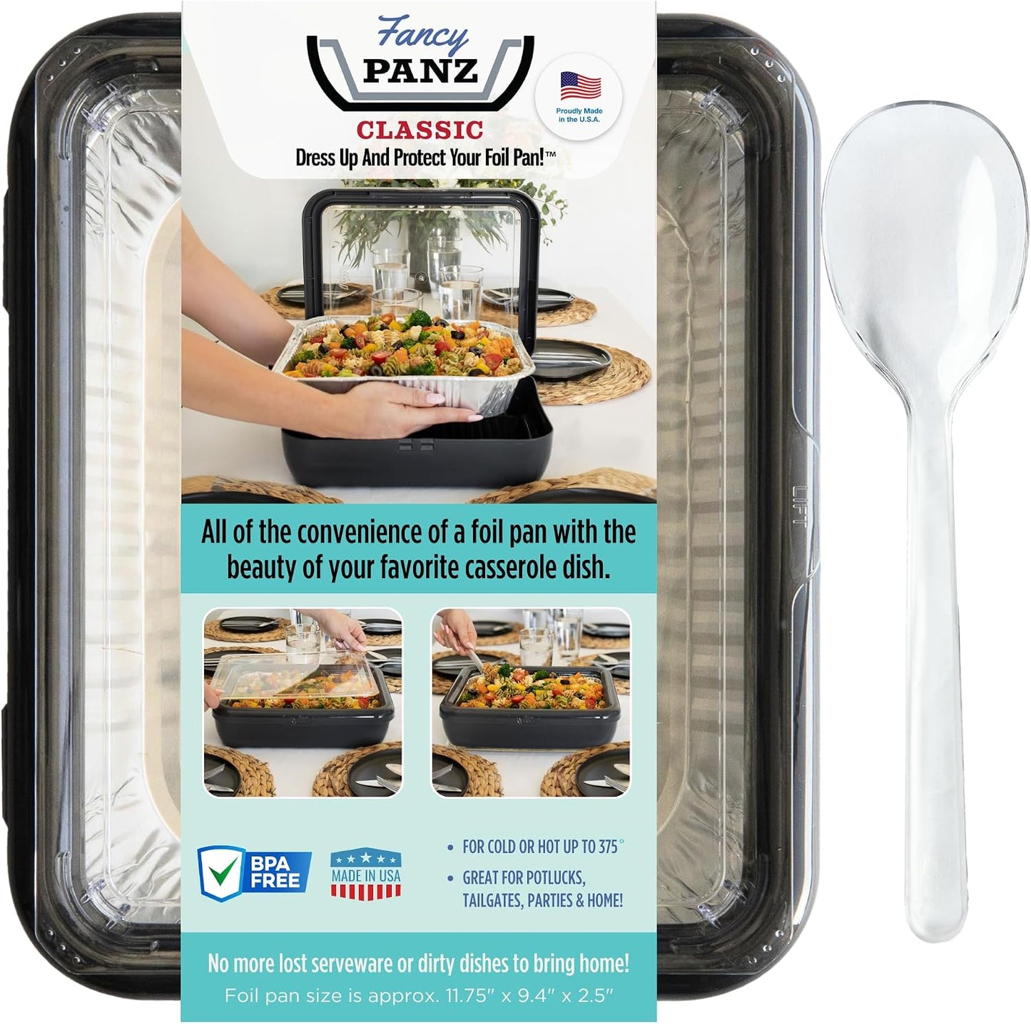 Fancy Panz Red Classic Aluminum Foil Pan Carrier with Secure Latch Lid - Reusable Casserole Carrier for Half Size Pans - Food Transport Holder for Potlucks, Parties, Tailgates & Entertaining