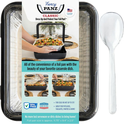 Fancy Panz Red Classic Aluminum Foil Pan Carrier with Secure Latch Lid - Reusable Casserole Carrier for Half Size Pans - Food Transport Holder for Potlucks, Parties, Tailgates & Entertaining