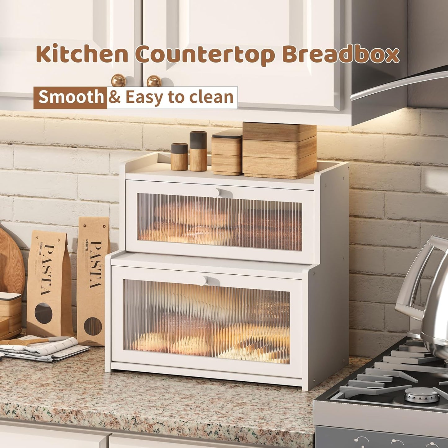 FILWH Bread Box for Kitchen Countertop Double Layer Large Corner Bread Box Capacity Bread Storage Bin Farmhouse Breadbox Container Organizer Cabinet Cupboard Black