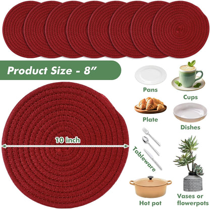 8 Inch Cotton Rope Trivets for Hot Dishes Set of 8 Heat Resistant Mats for Countertop Potholders for Kitchens Trivets for Hot Pots and Pans and Quartz Countertops Farmhouse Kitchen Décor, Mixed Brown