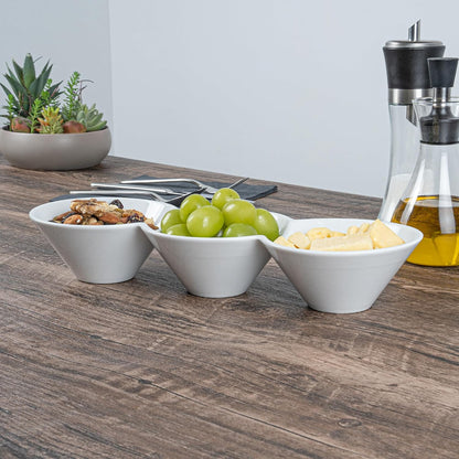 Restaurantware-9.1 x 4.9 x 2.3 Inch Double Dip Bowls, 1 Microwavable Condiment Server - 2 Compartments, Microwavable, White Porcelain Dip Tray, Dishwashable, For Snacks, Condiments, Or Toppings