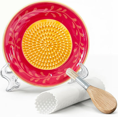 Handcrafted Ceramic Garlic Grater Plate, Ocean Blue