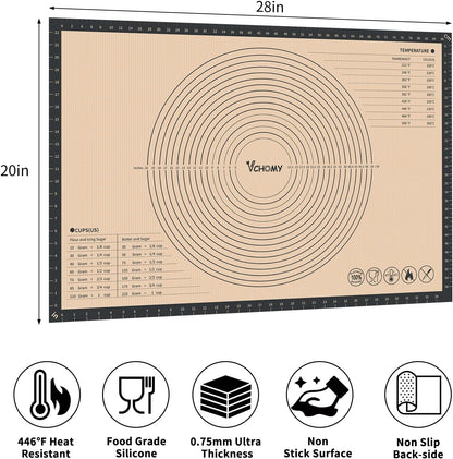 Extra Large Silicone Pastry Mat for Counter Rolling Dough,36x24 Inch,0.75mm Thick,Non Slip Silicone Baking Mat with Measurement(36 x 24 In,Red)