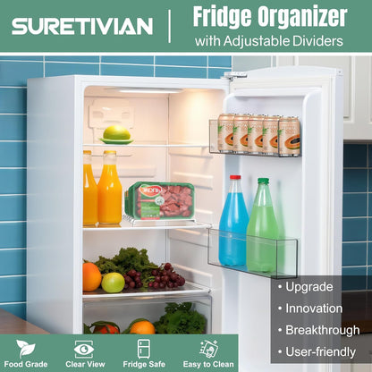 SURETIVIAN Freezer Organizer 12” Visible Fridge Organizer Rack with Removable Dividers and Handles, Freely Adjustable, Fits Refrigerator Frozen Meals, Lunch Meat Box, Cheeses (Mint Green)