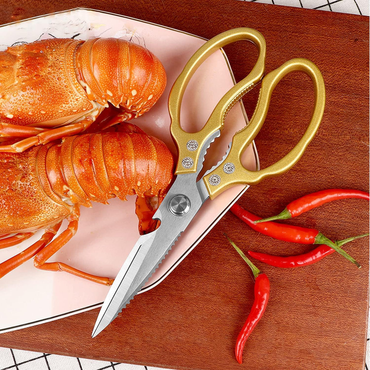 Heavy Duty Sharp Kitchen Scissors, Dishwasher Safe, Cooking Shears for Meat, Chicken, Fish, Poultry, Herb, Bread (Red)