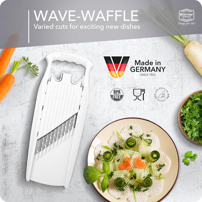 Börner by Reston Lloyd Wave-Waffle Power Line • Crinkle Cut/Spirelli Vegetable Slicer • Slicer for Wave Waffle Cut Style • Multiple Thickness Options • Made in Germany, Orange