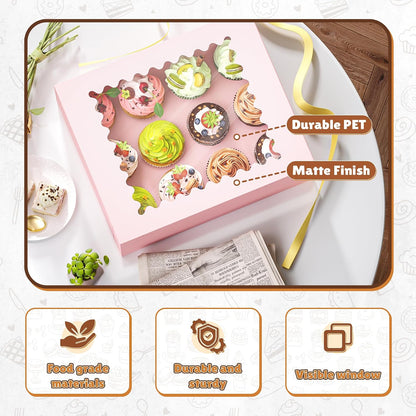 RYDDOY 4 Pack Cupcake Boxes, Hold 12 Standard Cupcakes, Cupcake Containers with Window and Inserts, High Grade Cupcake Holder, for Birthday Holiday Party, Supplies for Cupcakes, Desserts and More
