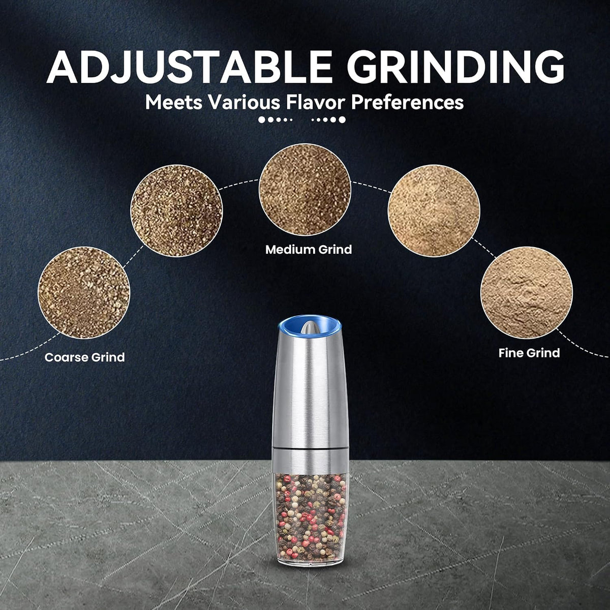 UNNEES Battery Operated Gravity Salt And Pepper Grinder Set, 2 Pcs (Black)