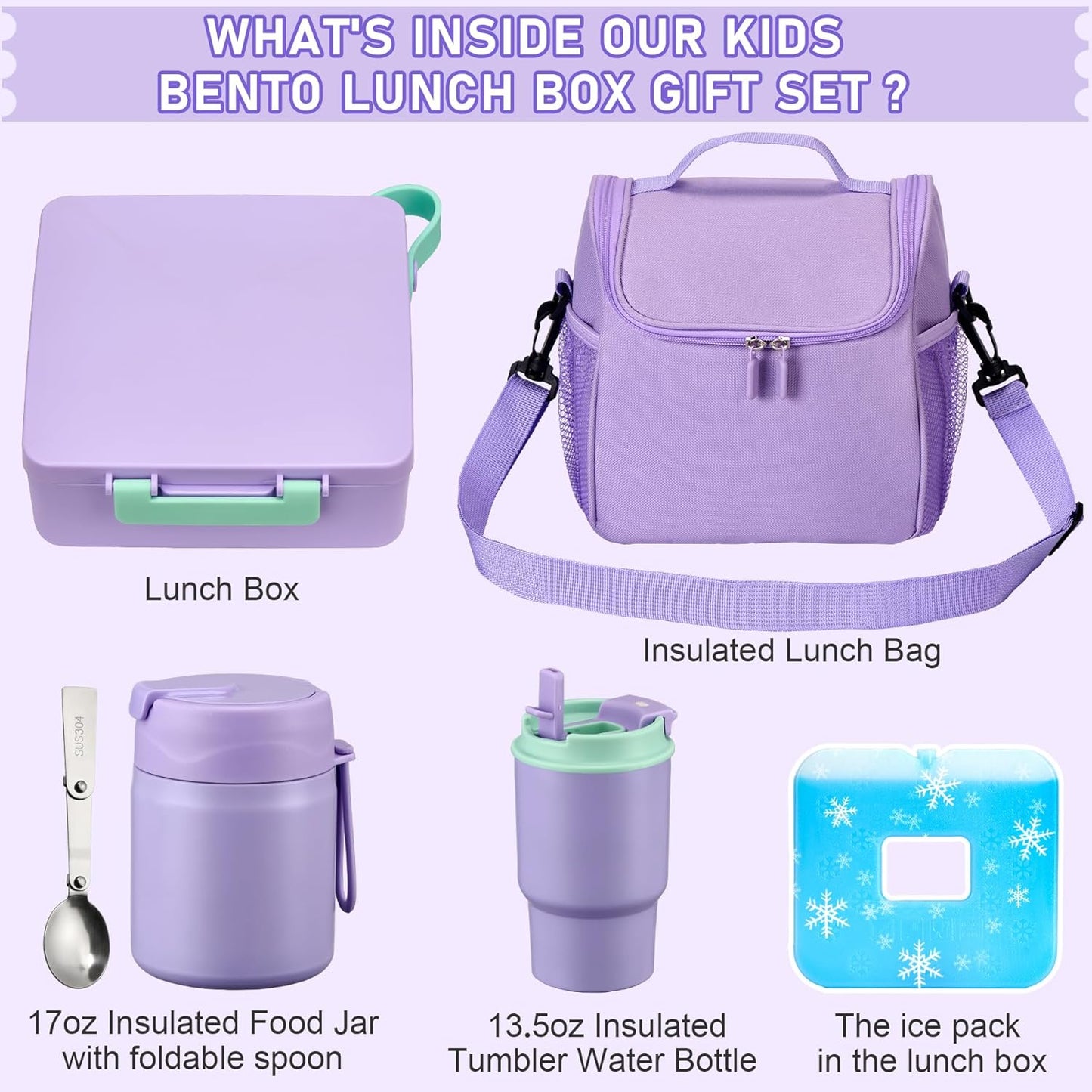 Bento Lunch Box for Kids with 17oz Soup Thermo,Insulated Tumbler Water Bottle and Insulated Lunch Bag,Leak-Proof 3 Compartment Lunch Food Container with Ice Pack for Kids to School-Horse
