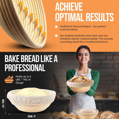 Banneton Bread Proofing Basket Set, 2 x Round 9 Inch Bread Proofing Baskets