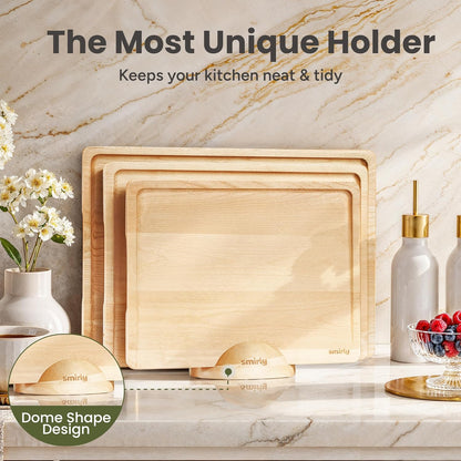 SMIRLY Walnut Cutting Board for Kitchen - Wood Cutting Boards with Handle and Juice Groove for Meal Prep, Serving, Charcuterie - Kitchen Gadgets - Non Toxic Wooden Chopping Board Set of 3 with Holder