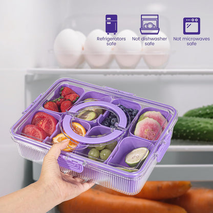 Patent Divided Serving Tray with Lid & Handle - Snackle Box Organizer for Charcuterie, Sandwiches, Veggies, Fruits, Candy - Portable Food Storage for Travel, Beach, Picnics（1 pcs, Orange）