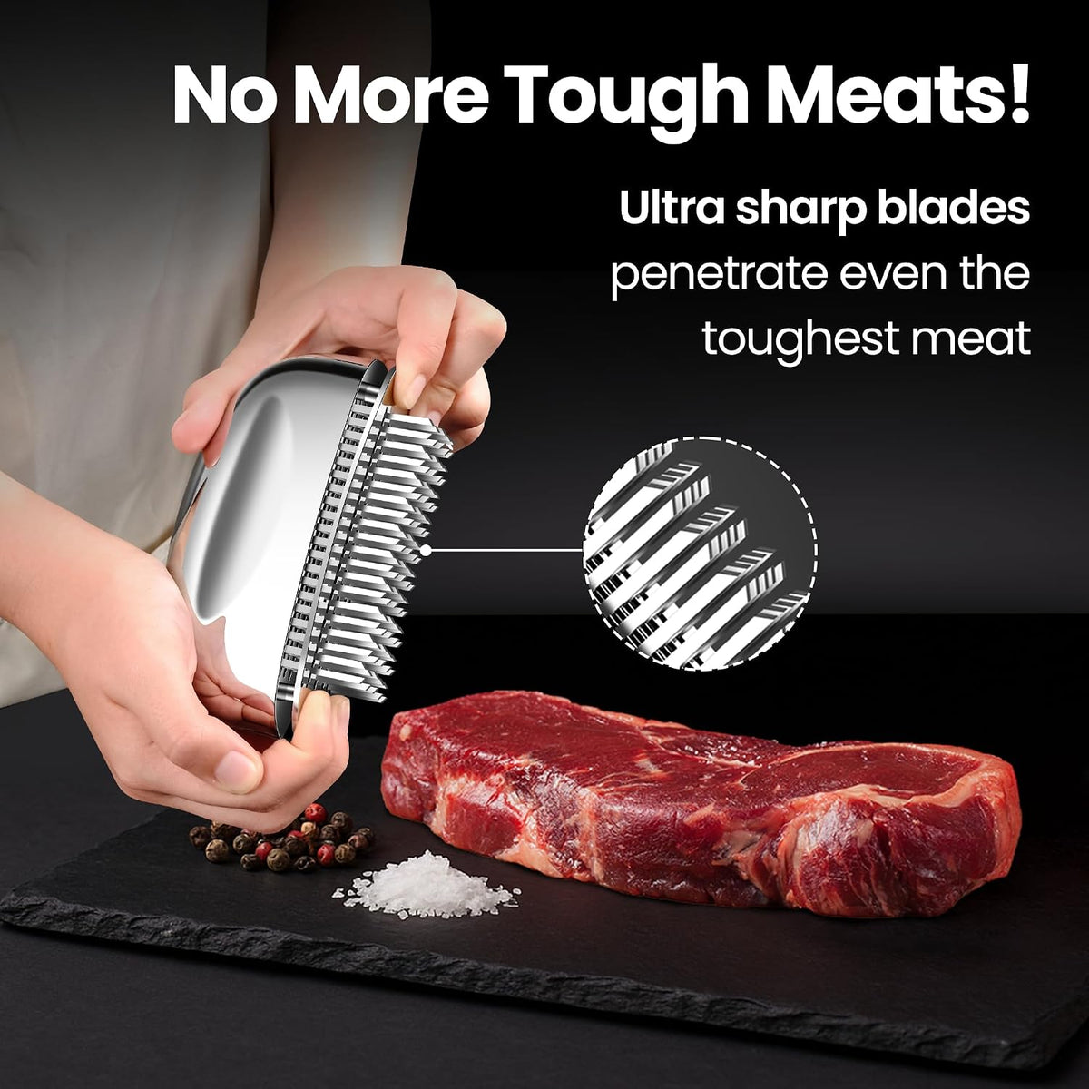 Gourmet Easy Meat Tenderizer Tool with 60 Sharp Blades & Non-slip Handle