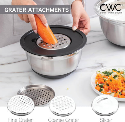 COOK WITH COLOR Stainless Steel Mixing Bowls Set with Lids - Nesting Bowls with Non-Slip Bottom, Sage, 12 Pieces