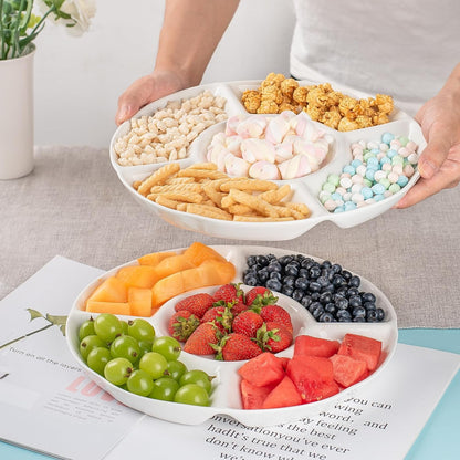 Ceramic Chip and Dip Serving Tray,Porcelain Divided Serving Platter, Perfect for Chips and Dip, Veggies, Candy and Snacks (12Inch)