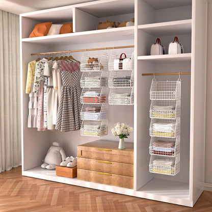 PUPPYCUTE Stackable Wire Storage Baskets for Kitchen Closet Pantry, Hanging Closet Organizers Storage Shelves Organization, Wall Mount Metal Basket Bins, Clothing Vegetable & Fruit Organizer 3 pcs