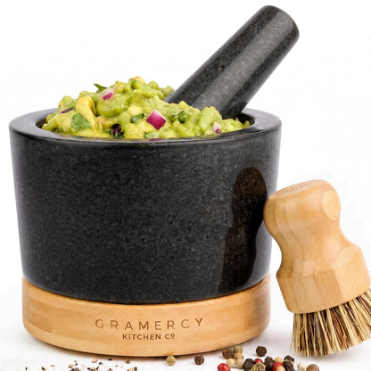 Gramercy Granite Mortar and Pestle Set, Stone Grinder Bowl with Bamboo Base