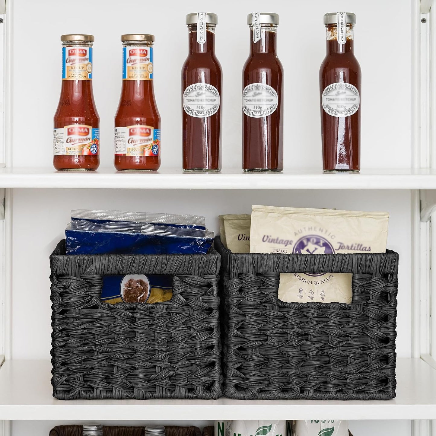 GRANNY SAYS Wicker Storage Baskets for Shelves, Water Hyacinth Basket with Scalloped Edge, Storage Wicker Baskets for Pantry, Large, 2-Pack