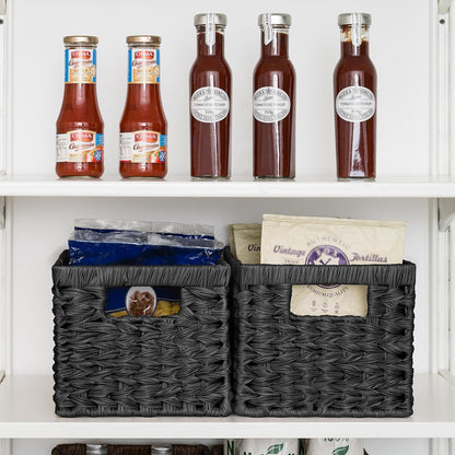 GRANNY SAYS Wicker Storage Baskets for Shelves, Water Hyacinth Basket with Scalloped Edge, Storage Wicker Baskets for Pantry, Large, 2-Pack