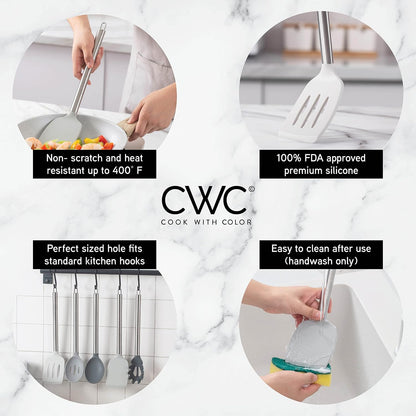 COOK WITH COLOR Silicone Cooking Utensils, Kitchen Utensil Set, Easy to Clean Silicone Kitchen Utensils, Cooking Utensils for Nonstick Cookware, Kitchen Gadgets Set, 38 Piece, Mint