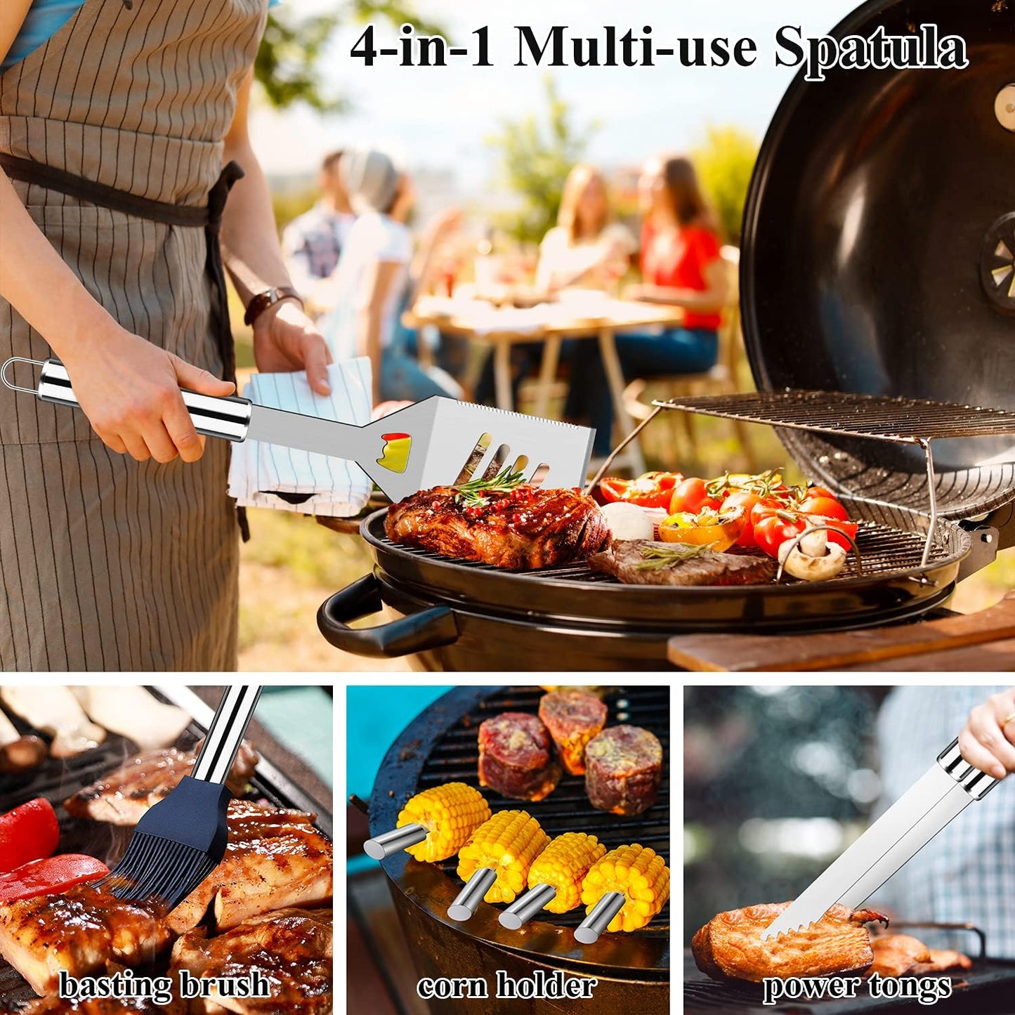 ROMANTICIST 23pcs Heavy Duty Grilling Gifts for Men Dad Fathers Day, Extra Thick BBQ Accessories Tools Set, Stainless Steel Grill Utensils Kit with Meat Claws,Canvas Bag for Outdoor Camping Brown