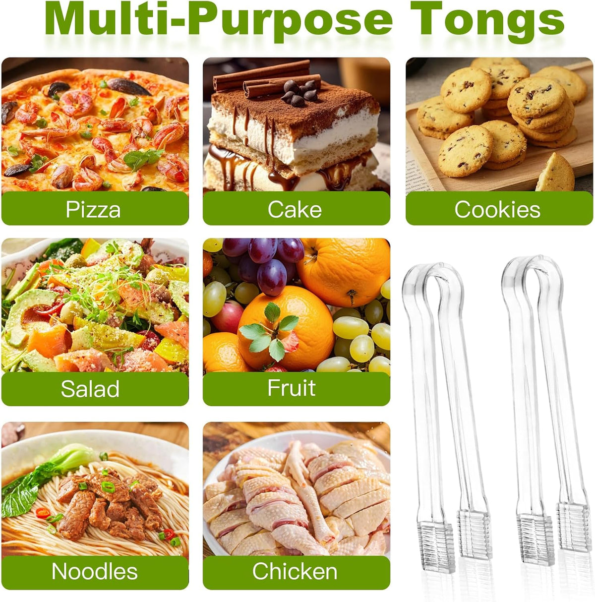 Ninsula Plastic Serving Tongs, 6.3 Inches Disposable Clear Tongs
