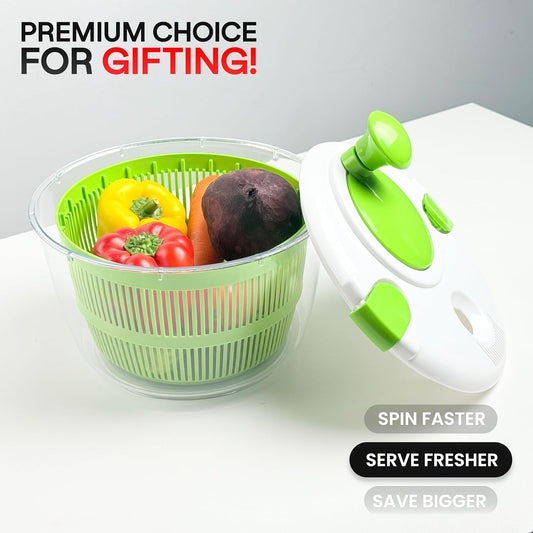 DoubleWave Salad Spinner | Spin & Dry Fruits, Vegetables & Greens Fast | Lettuce Washer with Dual Drain Holes | BPA-Free, Easy to Clean | 5.3 Quart Large Capacity