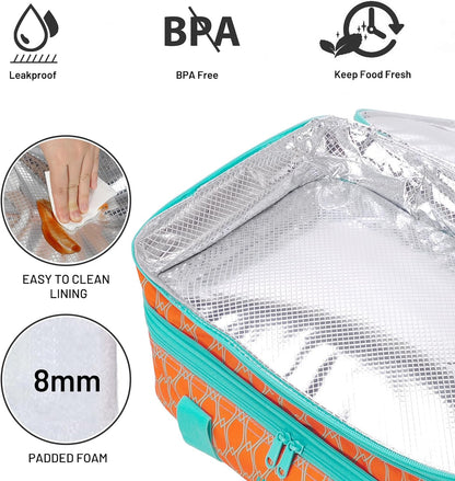 MIER Insulated Double Casserole Carrier Bag for Lasagna Lugger, Potluck Parties, Picnic, Beach, Fits 9 x 13 Inches Baking Dish, Casserole Dish, Expandable, Dark Blue