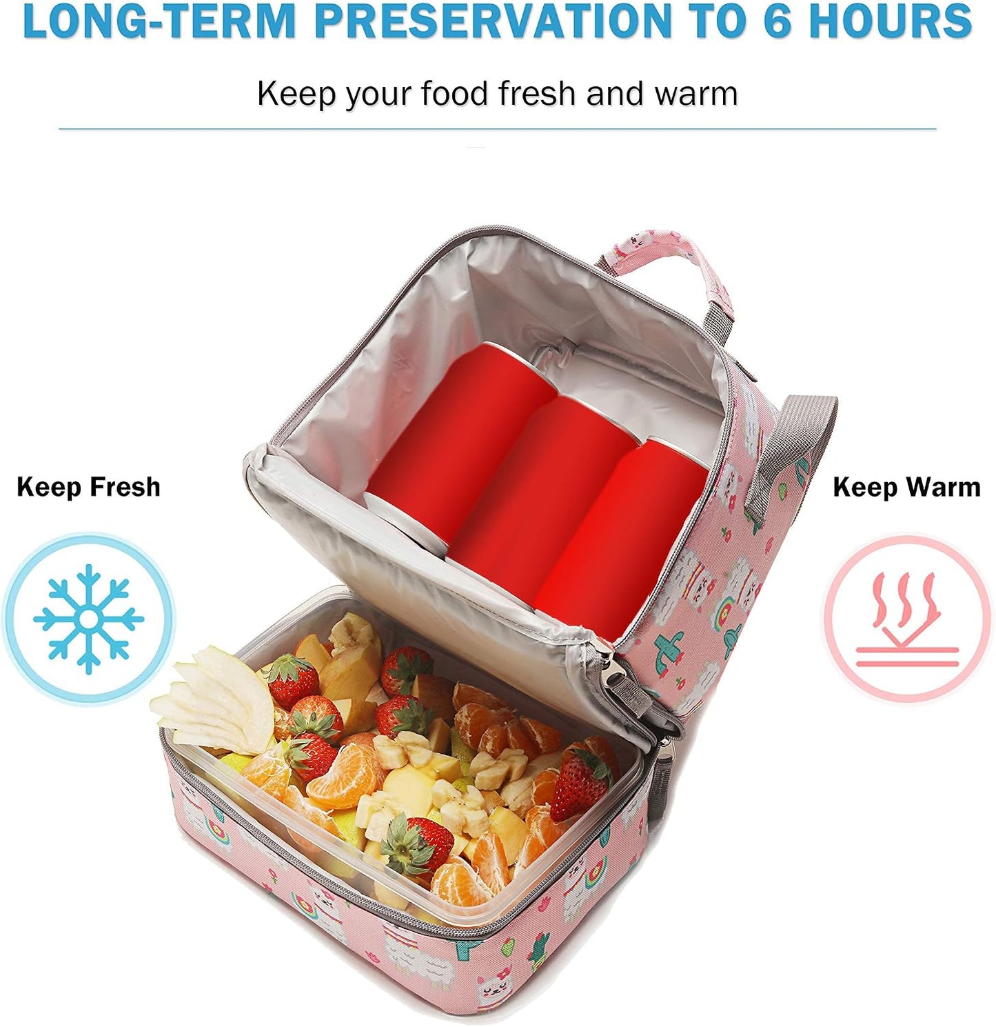 Tilami Lunch Bags Insulated Adjustable Strap Zipper, Two Compartments Cooler Bags, Bento Bags for Kids Toddlers (Blue)