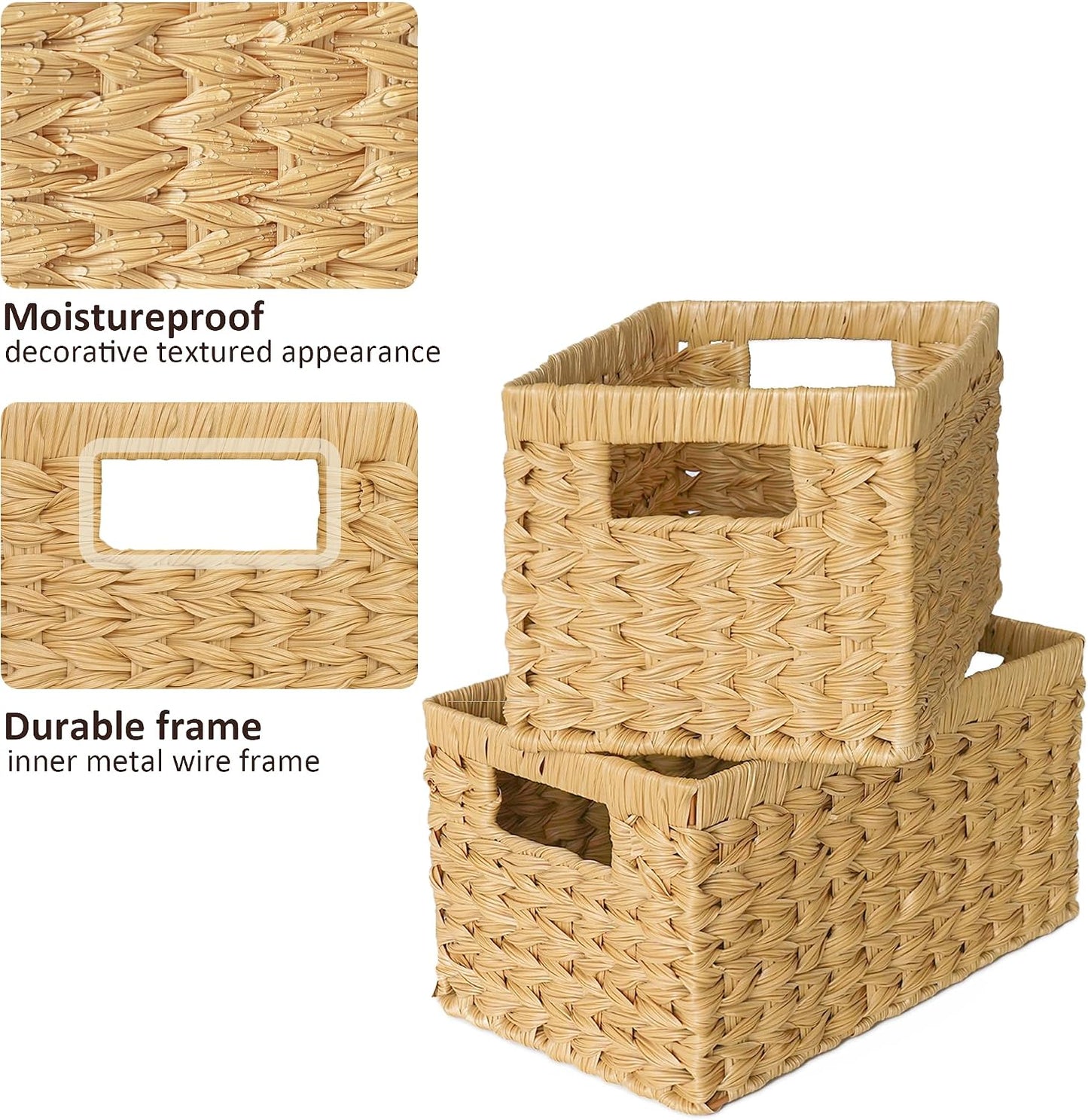 GRANNY SAYS Wicker Storage Baskets for Shelves, Water Hyacinth Basket with Scalloped Edge, Storage Wicker Baskets for Pantry, Large, 2-Pack