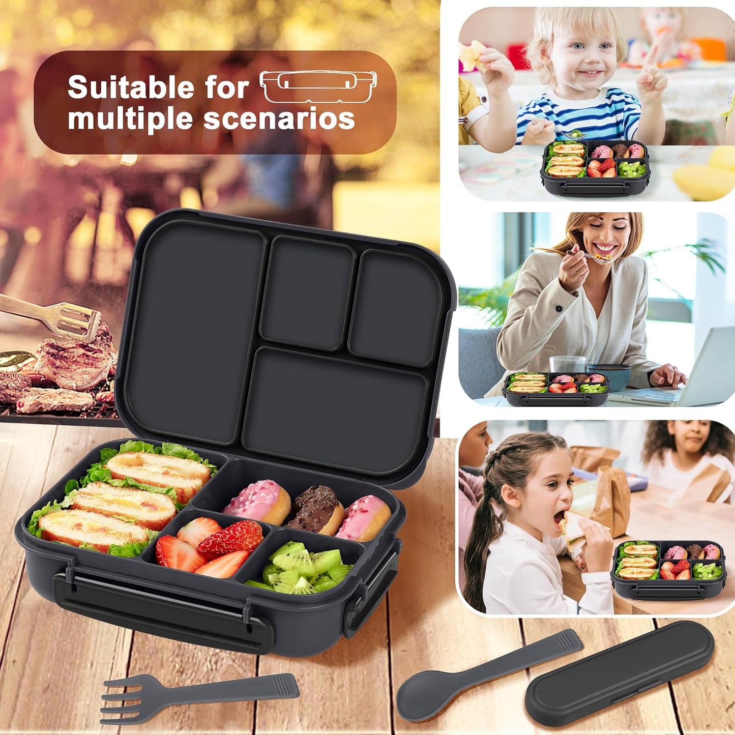 Amathley Lunch Box Kids,Bento Box Adult,Leakproof Lunch Containers for Adults/Kids/Toddler,1200ML-4 Compartments bento Lunch box with Utensil,Microwave & Dishwasher & Freezer Safe (Pink Berry)
