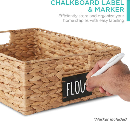 Best Choice Products Set of 4 9x12in Water Hyacinth Pantry Baskets, Woven Organizers w/Chalkboard Label, Chalk Marker - Natural