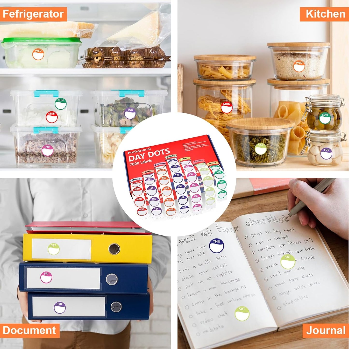 7000pcs Days of The Week Stickers Colored Dot Food Labels Removable Date Labels with Dispenser Box for Food Containers Restaurant Supplies