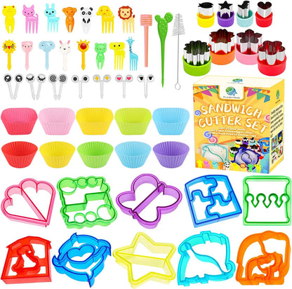FUNGYAND Sandwich Cutter Set, All in One Bento Box Complete Supplies and Accessories Kit Includes Sandwich Bread Cutters, Fruit Cutter, Animal Food Picks, Silicone Cups