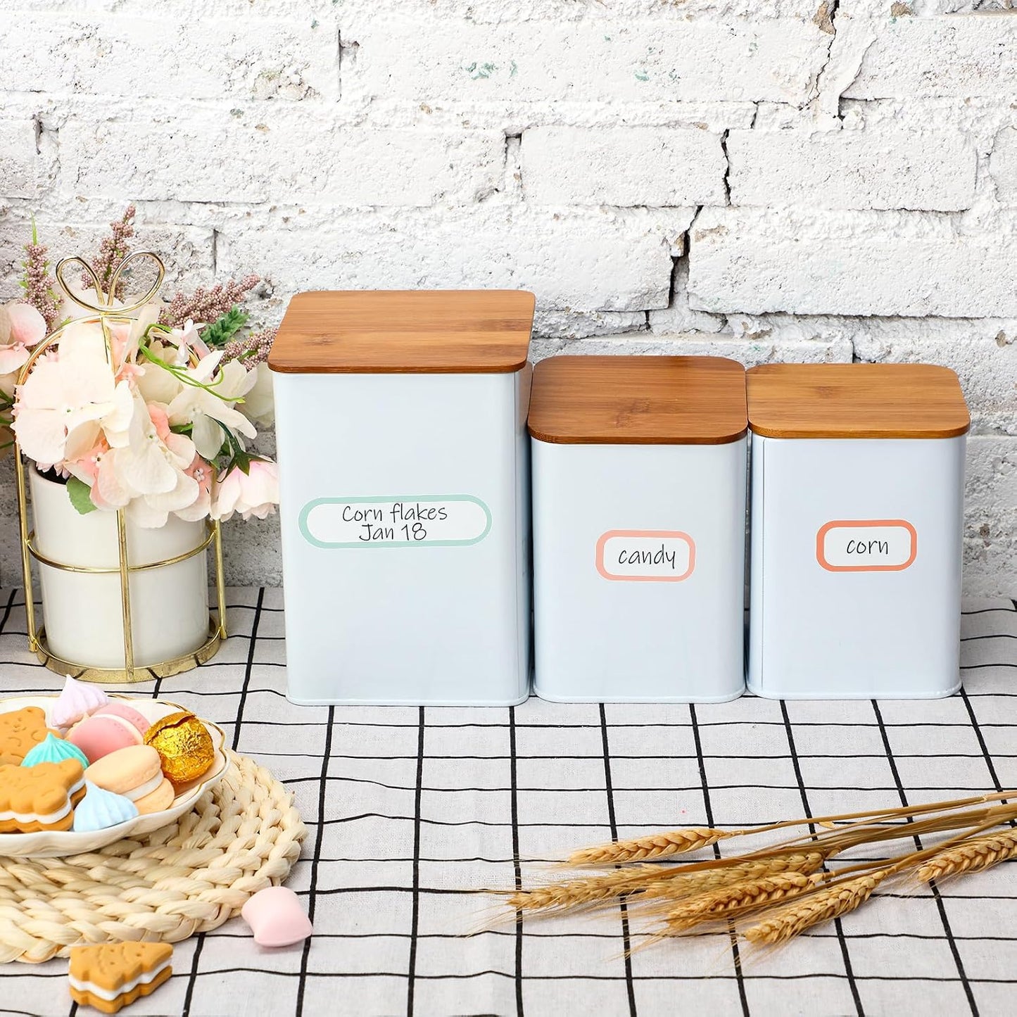 Outus 320 Pcs Waterproof Removable Labels with Makers Pen Self Adhesive Label Stickers for Water Bottles Spice Food Containers Jars Pantry Restaurant Storage(Macaron Color)