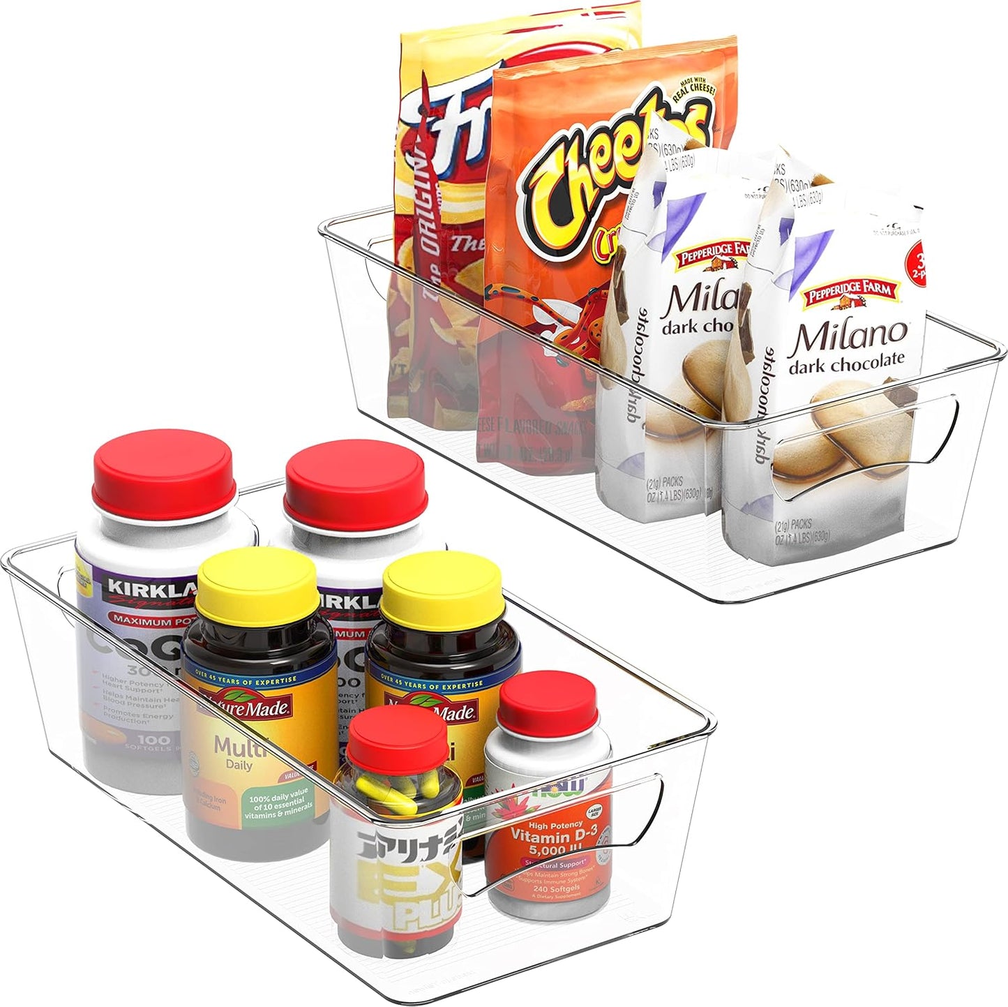 Simple Houseware 4 Pcs Pantry Clear Bin Storage Organizer, 14" x 7" x 3.75"