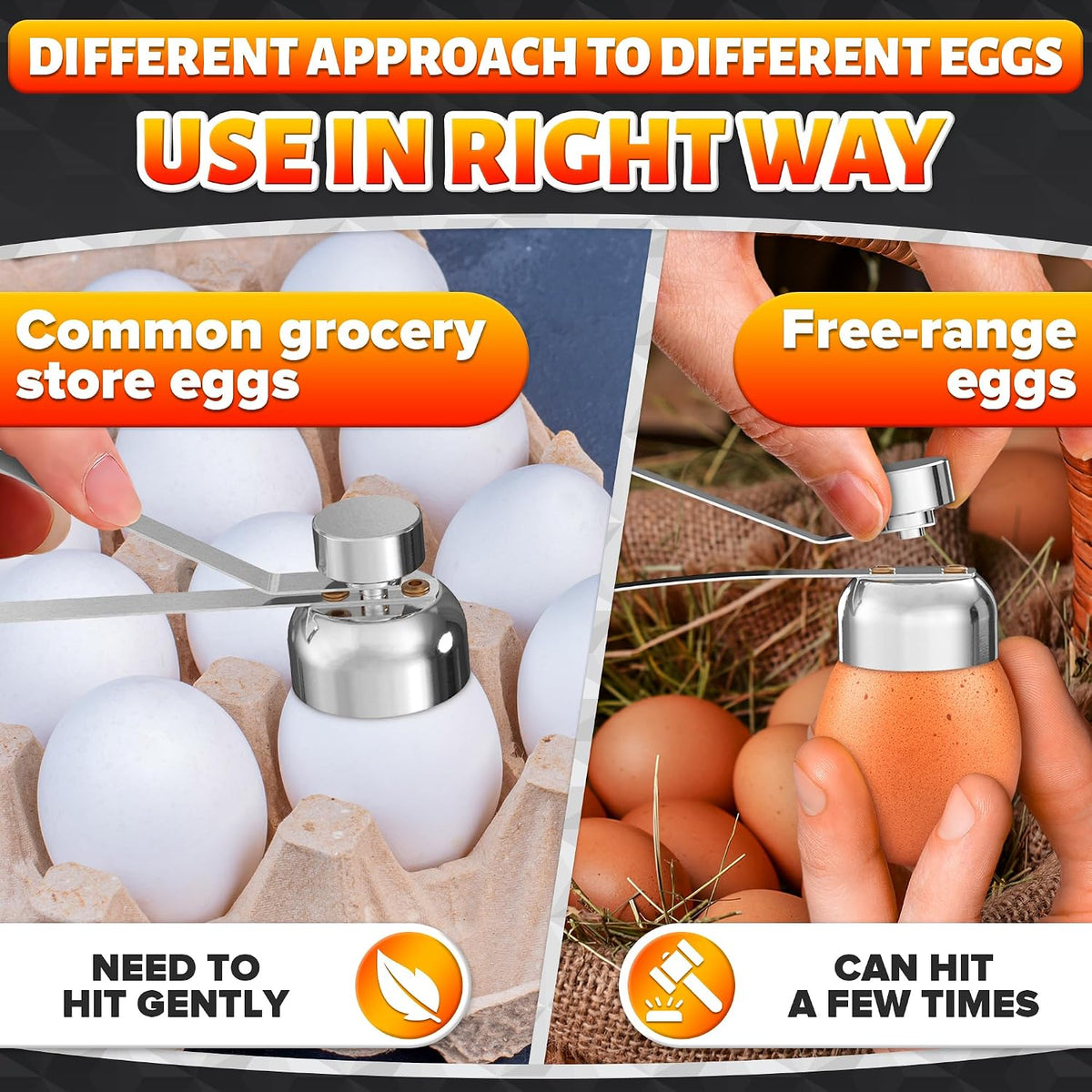 Egg Cracker Tool, Stainless Steel Topper, Spring-Loaded, Clean Cut