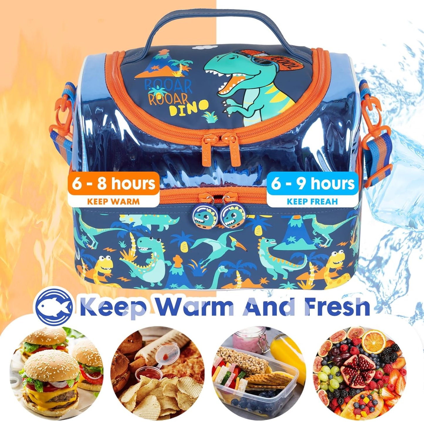 Kids Double Decker Cooler Insulated Lunch Bag, Back to School Large Meal Tote for Boys, Girls, Men, Women, with Adjustable Strap, Soccer
