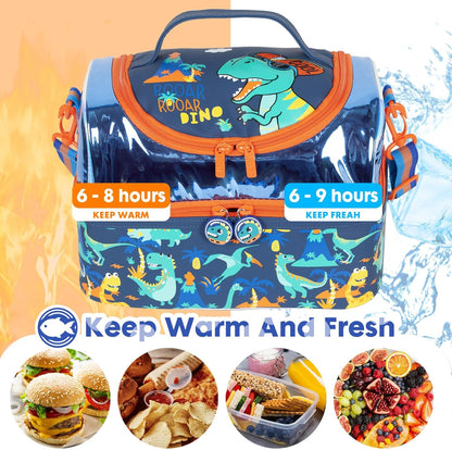Kids Double Decker Cooler Insulated Lunch Bag, Back to School Large Meal Tote for Boys, Girls, Men, Women, with Adjustable Strap, Soccer