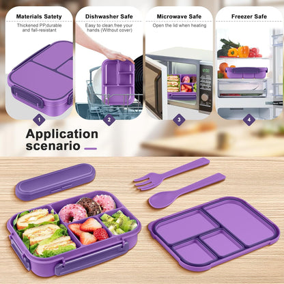 Amathley Lunch Box Kids,Bento Box Adult,Leakproof Lunch Containers for Adults/Kids/Toddler,1200ML-4 Compartments bento Lunch box with Utensil,Microwave & Dishwasher & Freezer Safe (Pink Berry)