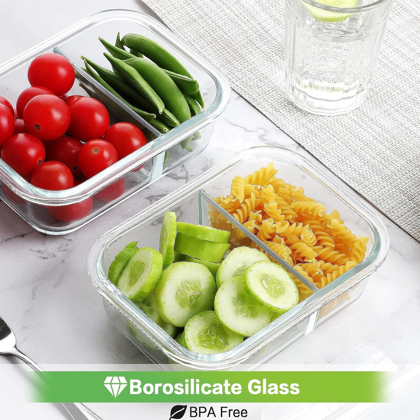 8 Pack 36oz Large Glass Meal Prep Containers with lids, Glass Food Storage Containers with Leak Proof Snap Lock Lids , Airtight Bento lunch Boxes, Kitchen Storage, Oven, Freezer and Dishwasher Safe