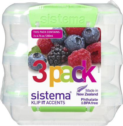 Sistema 6-Piece Food Storage Containers with Salad Dressing and Condiment Containers and Lids for Meal Prep, Dishwasher Safe, Clear/Green