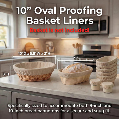 8 PCS Bread Proofing Basket Cloth Liner (3 Round & 3 Oval) & 2 Sourdough Starter Jar Covers, 10 Inch Banneton Basket Cover for Sourdough Baking, Reusable Dough Bowl Liner (Combo)