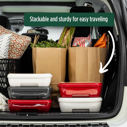 Fancy Panz Red Classic Aluminum Foil Pan Carrier with Secure Latch Lid - Reusable Casserole Carrier for Half Size Pans - Food Transport Holder for Potlucks, Parties, Tailgates & Entertaining