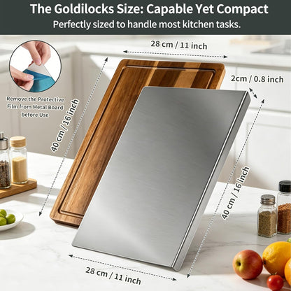 Stainless Steel Cutting Board Set for Kitchen, 2 Pack Metal Cutting Board with Counter Lip Dishwasher Safe Chopping Board for Meat, Vegetables, Fruits, Bread, Kneading (40 x 30cm/ 16 x 12 in)