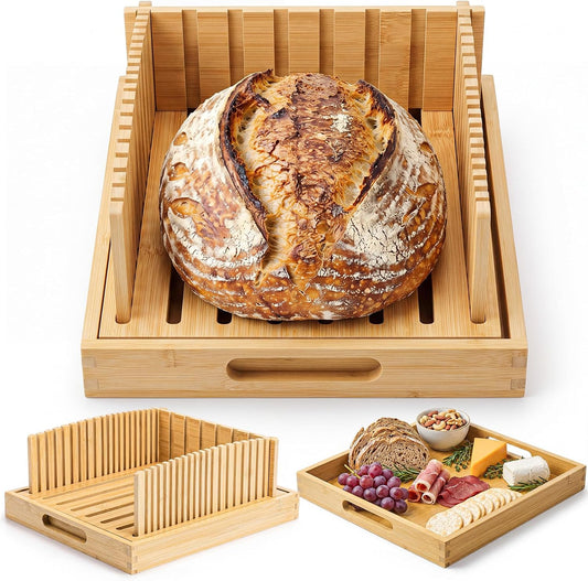 Bamboo Bread Slicer for Homemade Breads, Adjustable Cutting Guide