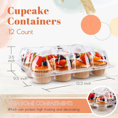 NPLUX 12 Count Cupcake Containers 12 Pack Clear Plastic Cupcake Boxes