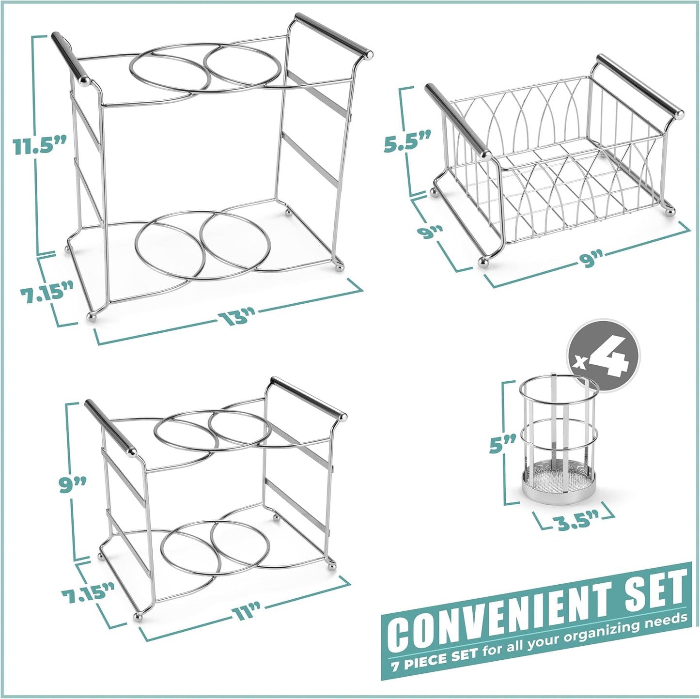 Sorbus® Buffet Caddy — 7-Piece Stackable Set Includes Plate, Napkin, and Silverware Holder, 3-Tier Detachable Tabletop Organizer — Ideal for Kitchen, Dining, Entertaining, Parties,Thanksgiving (Black)