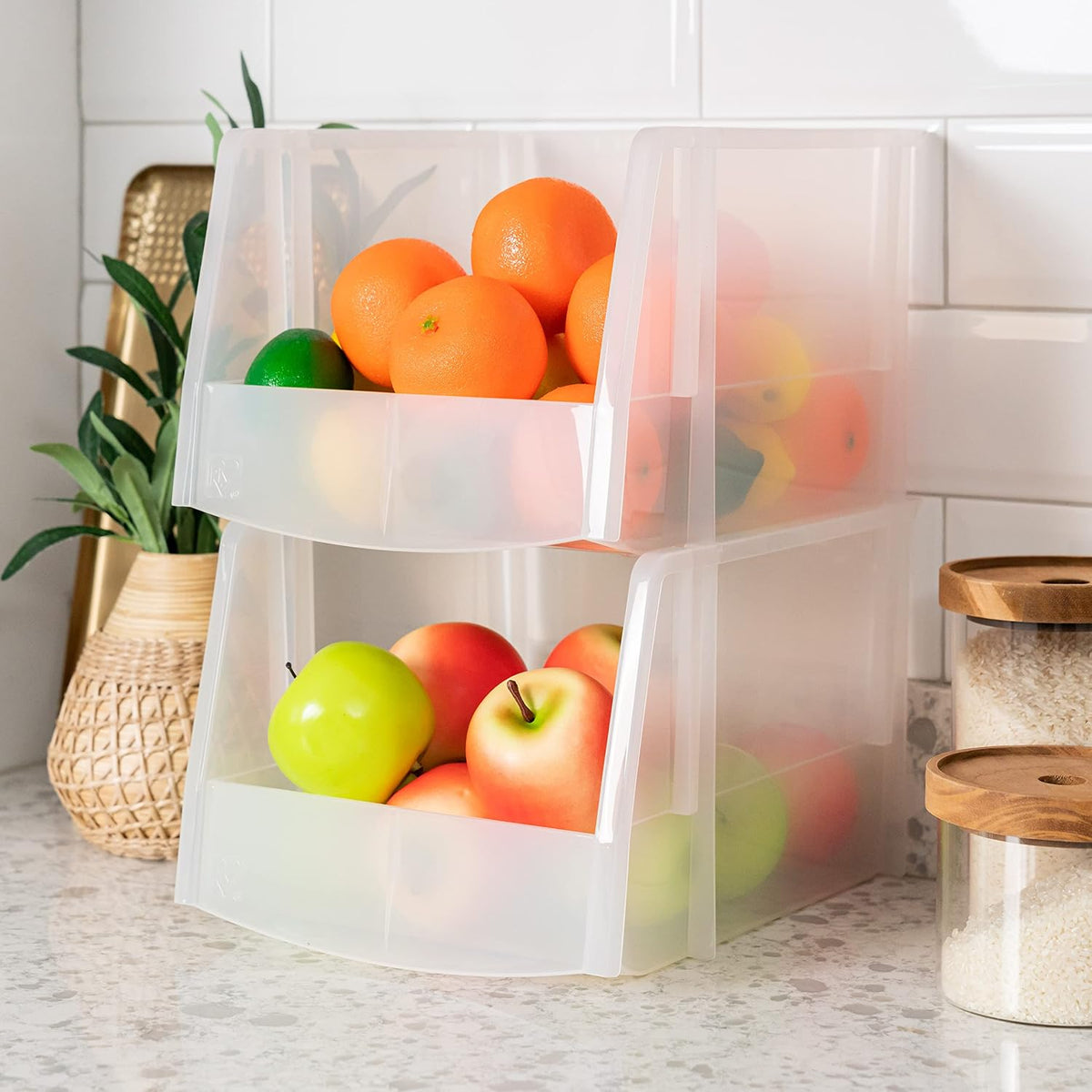 IRIS USA Clear Plastic Stackable Storage Bins, Large- 8 Pack, Open Front Fridge Pantry Kitchen Closet Cabinet Bathroom Organizer Basket for Organizing Snack, Cans, Office Supplies, and Coffee Pods