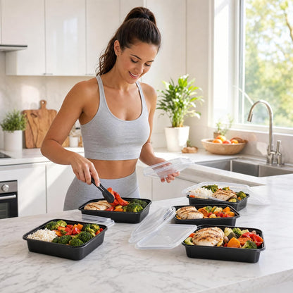 Green Direct Lunch Box Sets/Large Food Container with Lid / 2 Compartment Bento Box, Microwaveable, Freezer & Dishwasher Safe, Leak Proof, 10 Pack